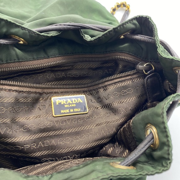Prada Bags Prada Backpack With Chain Strap In Army Green Poshmark